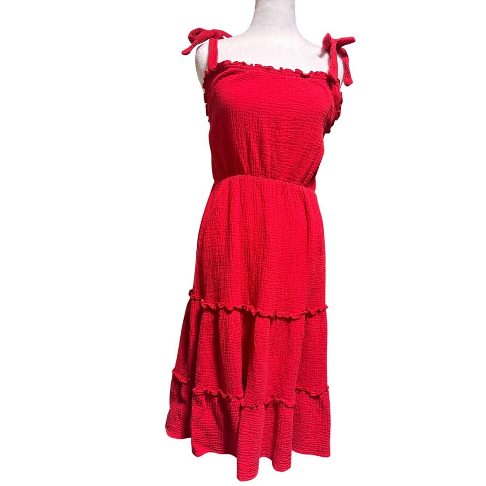 Indigo Rose Womens M Red Square Neck Stretchy Tiered Flare Dress